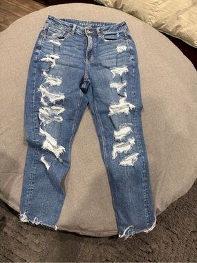 American Eagle Outfitters Distressed Medium Blue Boyfriend Jeans
